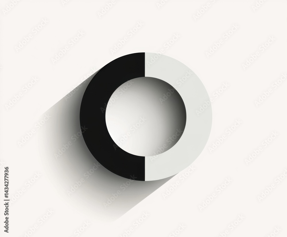 A black and white circle with a long shadow, split in half A black and white circle with a long shadow, split in half