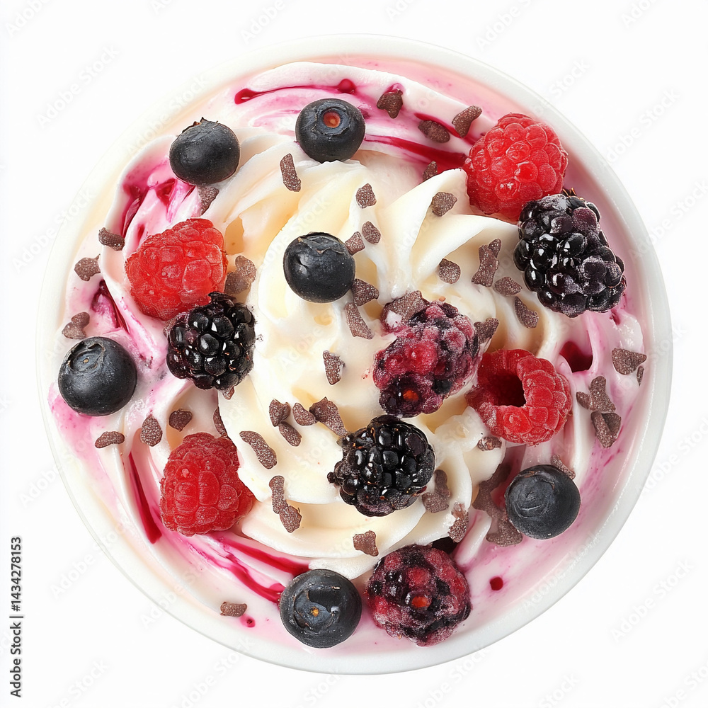 Delicious white chocolate berry fusion sundae dessert treat Generative AI