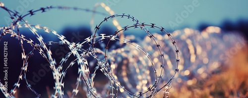 Obraz na płótnie Barbed wire marks boundary amid refugee crisis concerns Generative AI w salonie