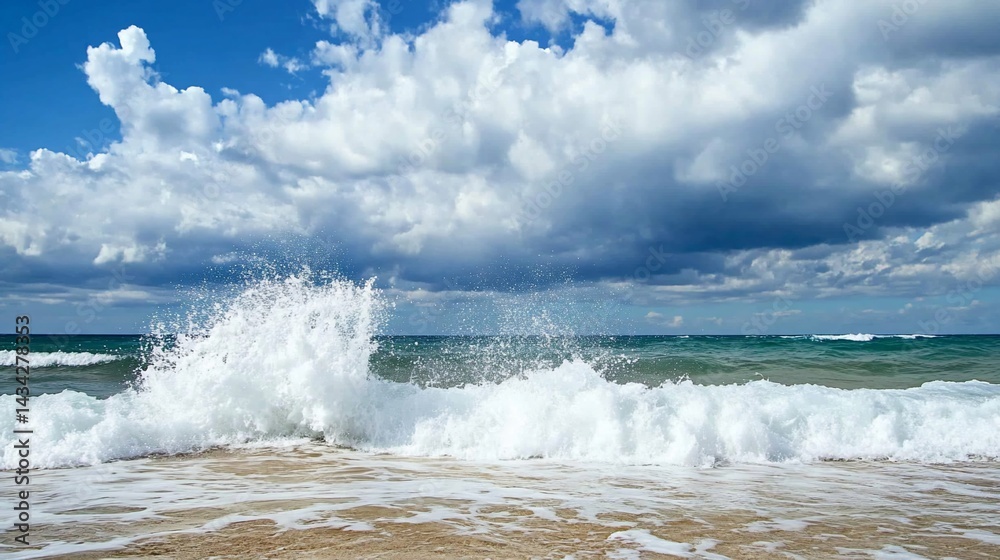 Fototapeta premium Ocean Wave Crashing Beach Dramatic Sky Nature Photography
