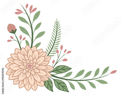 Wallpaper Mural Elegant Dahlia Floral Corner: Peach Bloom and Green Leaf Design. Torontodigital.ca