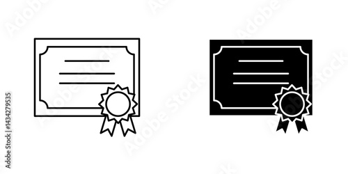 Certificate icon vector solid logo illustration. Flat and line style for graphic design, Website