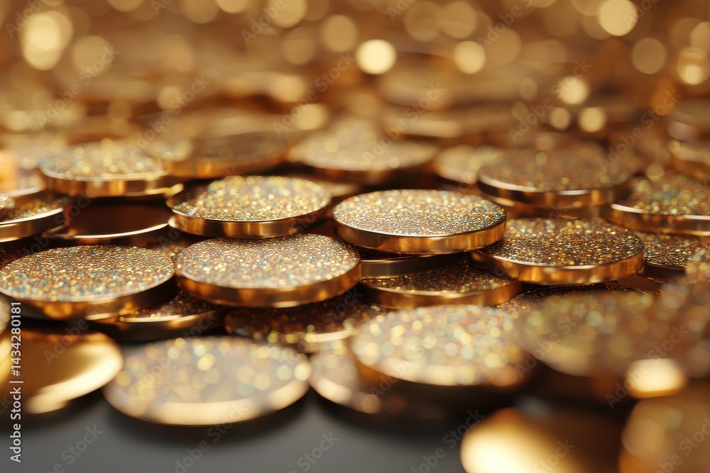A glittering pile of gold coins.  The warm golden tones and sparkling texture create a luxurious feel.