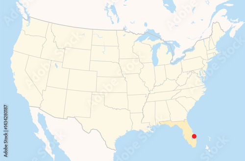 Location Map of the city Port St. Lucie in Florida, USA. The state is marked orange and the city is highlighted with a red dot. No labels at all.