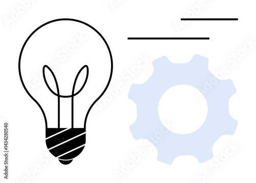 Lightbulb paired with a gear conveying ideas, innovation, productivity, and teamwork. Ideal for concepts thumbs up creativity, strategy, problem-solving, process improvement and efficiency. Flat