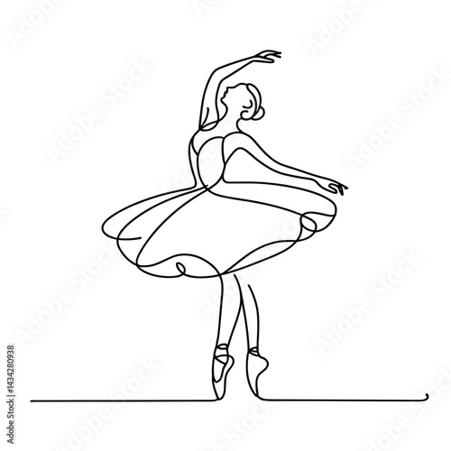 Ballerina dancing gracefully in a minimalist line art style  