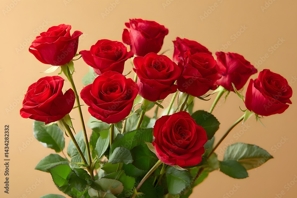 A bunch of red roses on a warm beige background A bunch of red roses on a warm beige background