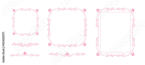 Elegant hand drawn frames and text delimiters with bow ribbon elements. Fully editable vignettes