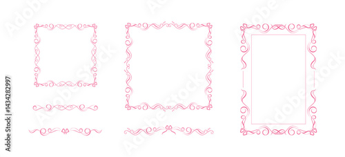Elegant hand drawn frames and lines with trendy coquette ribbon elements. Fully editable vignettes