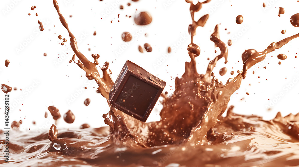 Fototapeta premium A chocolate bar is in a splash of chocolate milk
