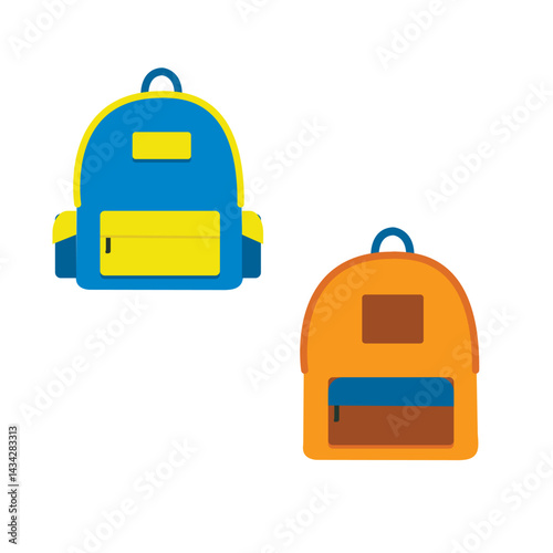 school children backpacks on white background