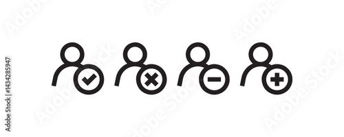 User management icons for add, remove, accept, decline Vector