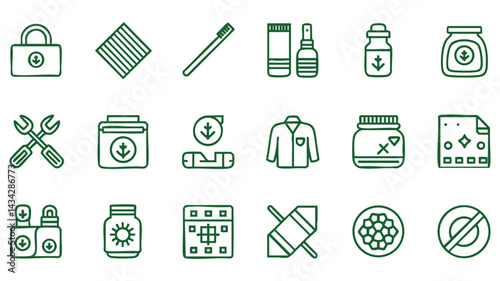 A collection of simple, outlined icons Representing Essential Items