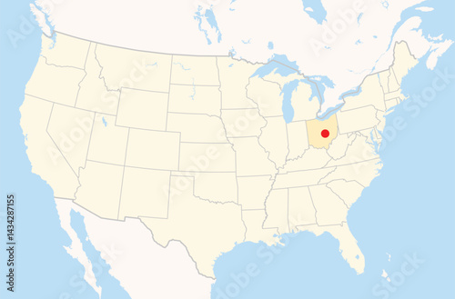 Location Map of the city Newark in Ohio, USA. The state is marked orange and the city is highlighted with a red dot. No labels at all.
