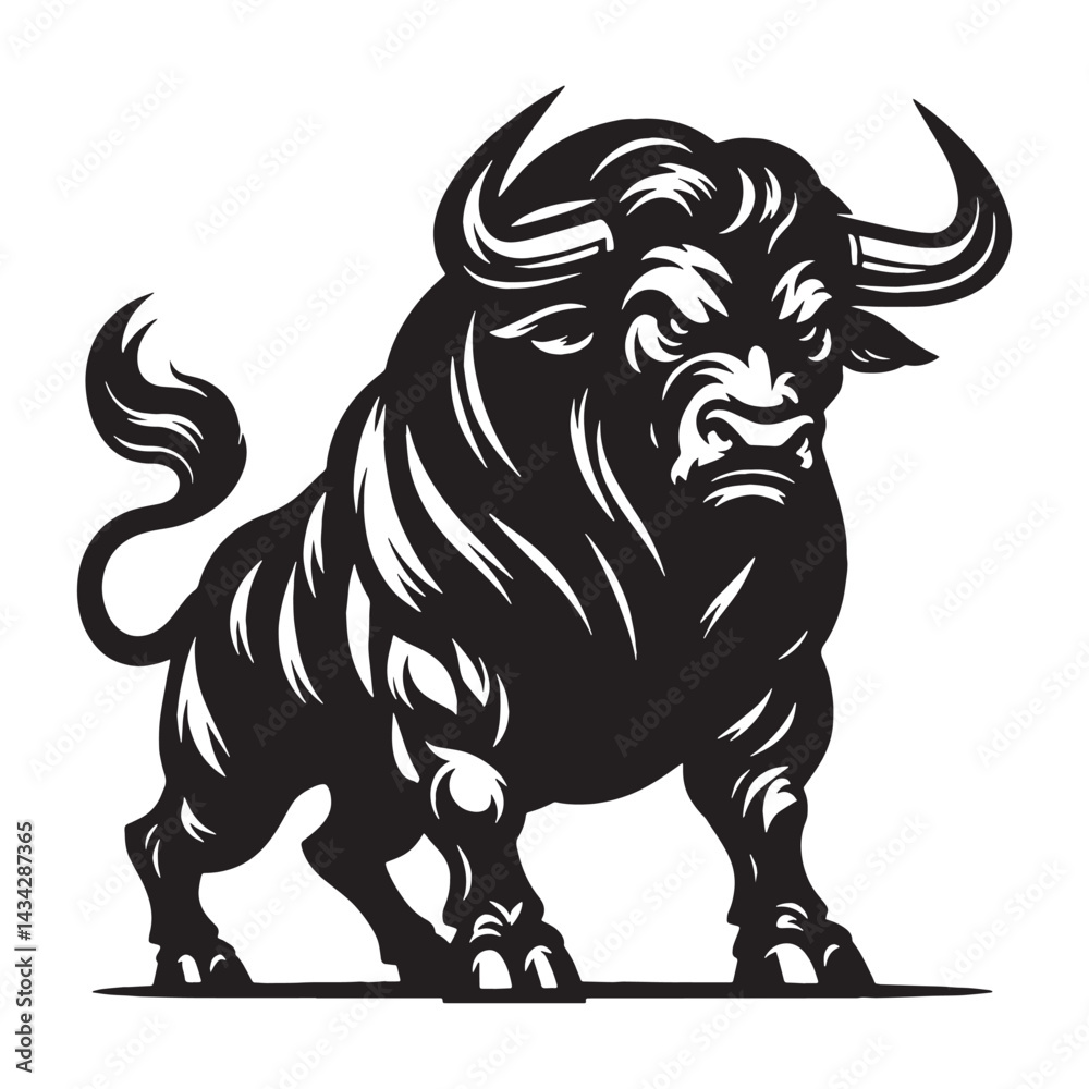 Fototapeta premium Simplified angry ox silhouette vector perfect for digital branding, logos, and marketing materials – angry ox silhouette – angry ox vector – angry ox illustration – silhouette of angry ox