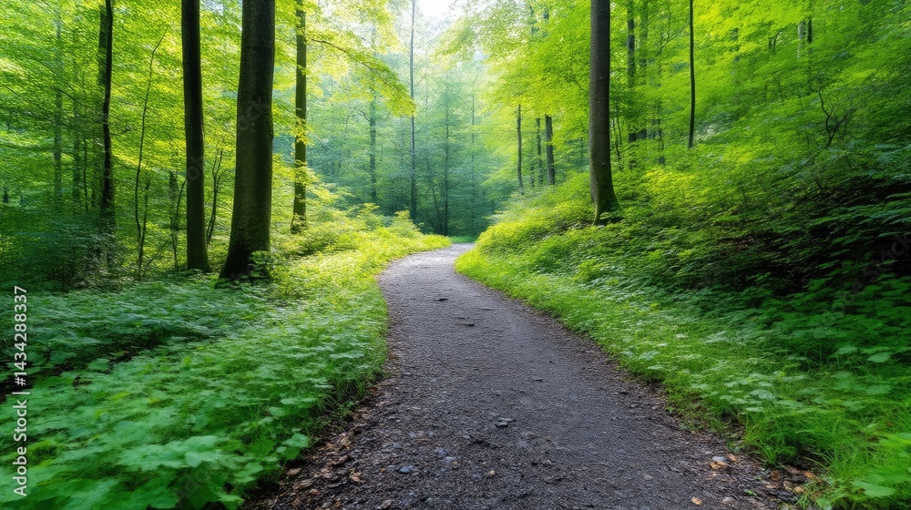 Obraz premium Forest path winding through lush greenery