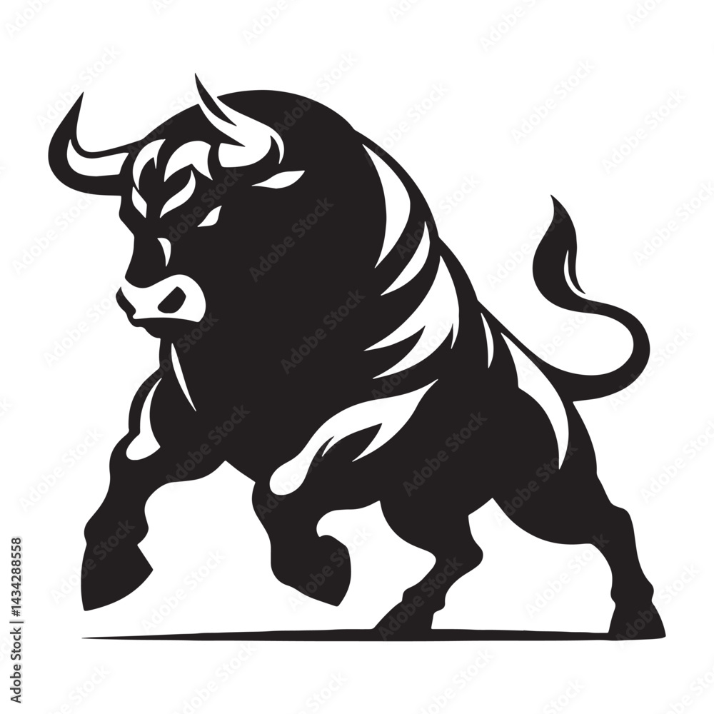 Fototapeta premium Distinct angry ox silhouette vector for impactful logos, branding, and digital illustrations – angry ox silhouette – angry ox vector – angry ox illustration – silhouette of angry ox