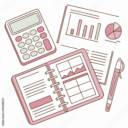 Accounting And Financial Planning Illustration With Calculator Notebook And Business Graphs