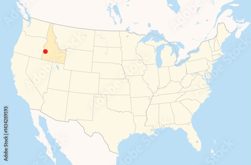 Location Map of the city Meridian in Idaho, USA. The state is marked orange and the city is highlighted with a red dot. No labels at all.