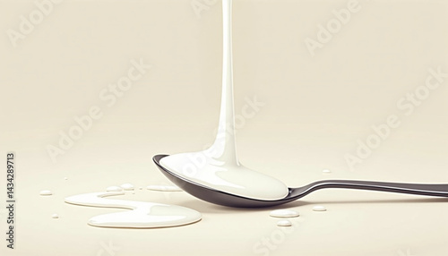 Cream pouring from a spoon on a smooth beige background  