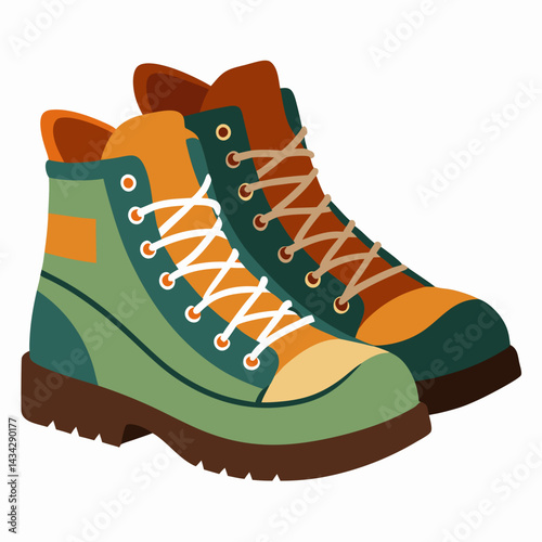 Two Hiking Boots Footwear For Outdoor Adventures Illustration Style