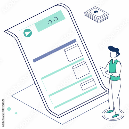 Person Analyzing Document With Budget And Finance Implications Isometric Illustration