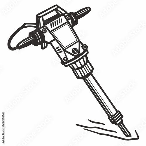 Jackhammer Breaking Ground Black And White Illustration Vector Tool