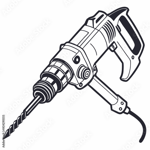 Electric Drill Outline Icon Professional Repair Tool Illustration