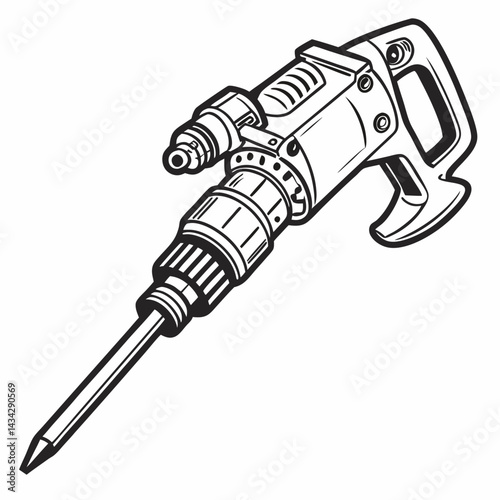 Detailed Black And White Jackhammer Illustration For Construction And Demolition