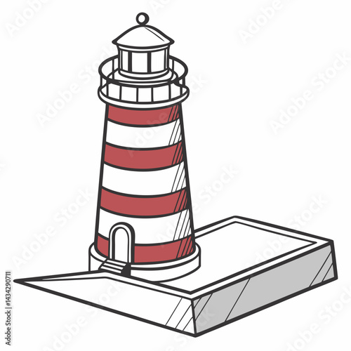 Striped Lighthouse Illustration Guiding Light Maritime Coastal Architecture And Navigation Symbol