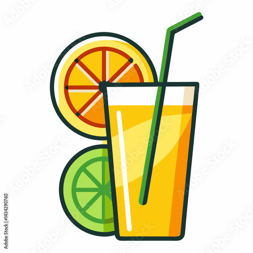 Fresh Citrus Juice In Glass With Straw And Fruit Slices Illustration