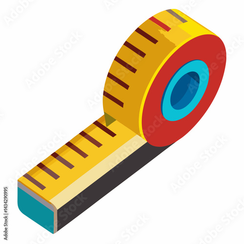 Isometric Vector Illustration Of A Brightly Colored Measuring Tape Object
