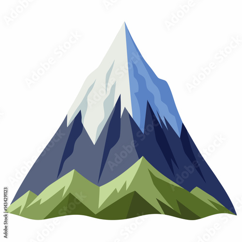 Isolated Snowy Mountain Range Illustration With Dark Blue And White Colors