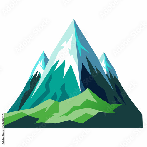 Abstract Monochrome Mountain Vector Landscape Illustration With Snow Capped Peaks