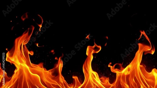 Burning flames on a dark backdrop. Perfect for visual effects, motion graphics, and creative projects.