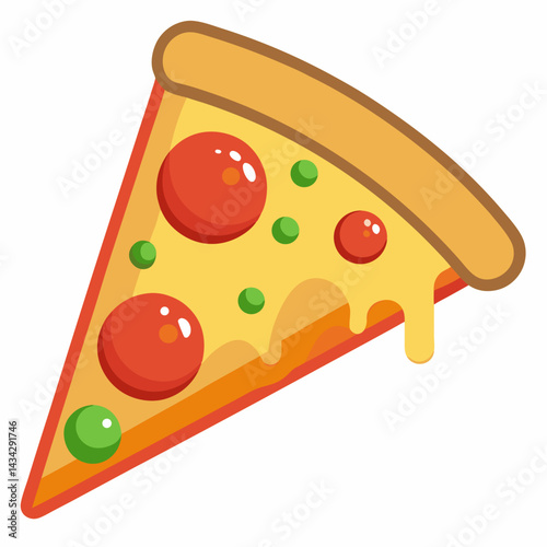 Delicious Pizza Slice With Pepperoni Mushrooms And Basil Illustration