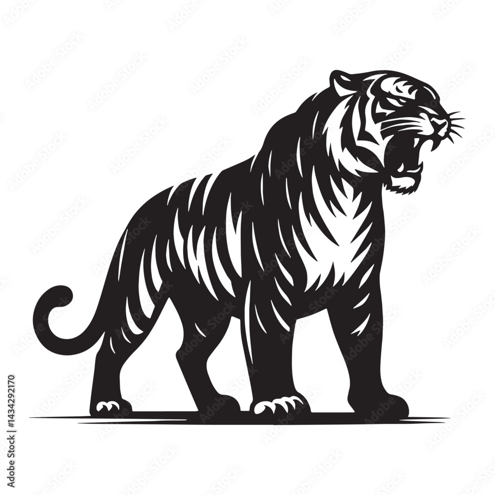 Naklejka premium Sharp angry tiger silhouette for logos, digital branding, and scalable marketing materials – angry tiger silhouette – angry tiger vector – angry tiger illustration – silhouette of angry tiger