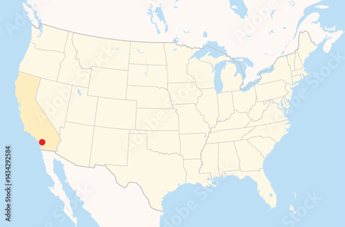 Location Map of the city Murrieta in California, USA. The state is marked orange and the city is highlighted with a red dot. No labels at all.