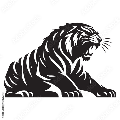 High-energy angry tiger silhouette vector perfect for use in scalable designs and logos – angry tiger silhouette – angry tiger vector – angry tiger illustration – silhouette of angry tiger

 photo