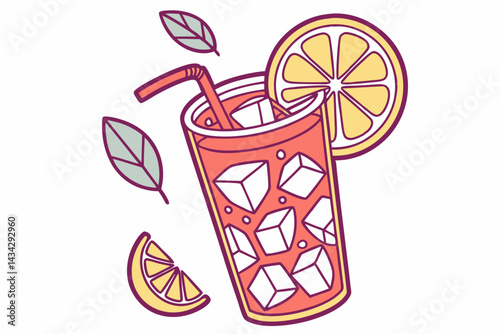 Cold Drink Icon with Ice Cubes and Straw