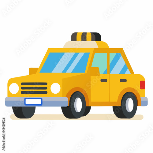 Simple Yellow Taxi Illustration Isolated On White Background Flat Vector Design