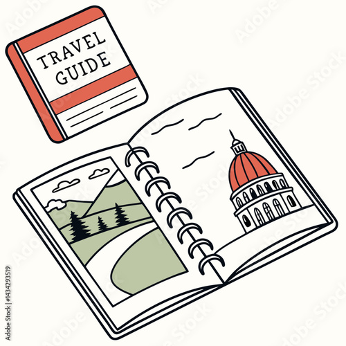 Travel Guide With Doodle Illustrations Of Mountains And Architecture Dome