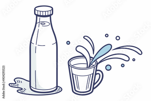 Premium Icon of Fresh Milk Bottle with Glass  