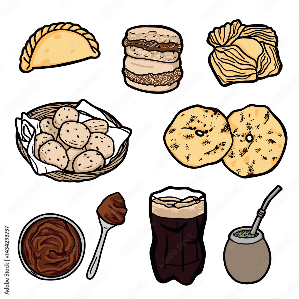 Ilustracion a mano alzada de comida tipica Argentina