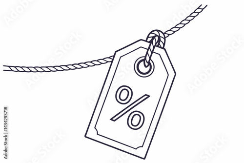 Simple Icon of Percentage Tag Hanging from Ribbon  
