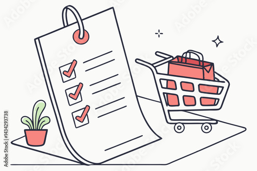 Simple Icon of Shopping List with Checkmarks  