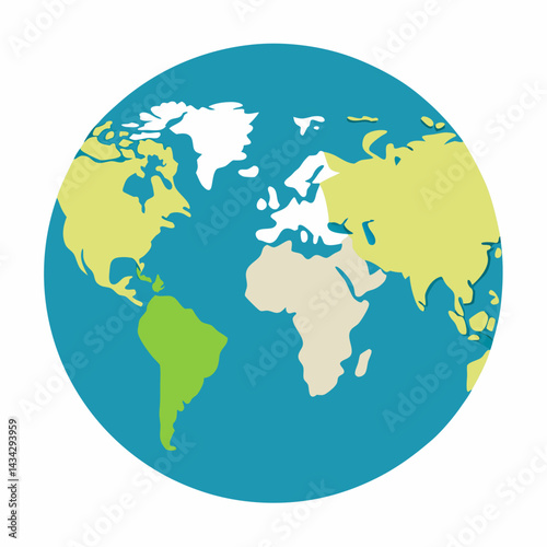 Detailed Teal World Map Illustration With White Borders And Countries