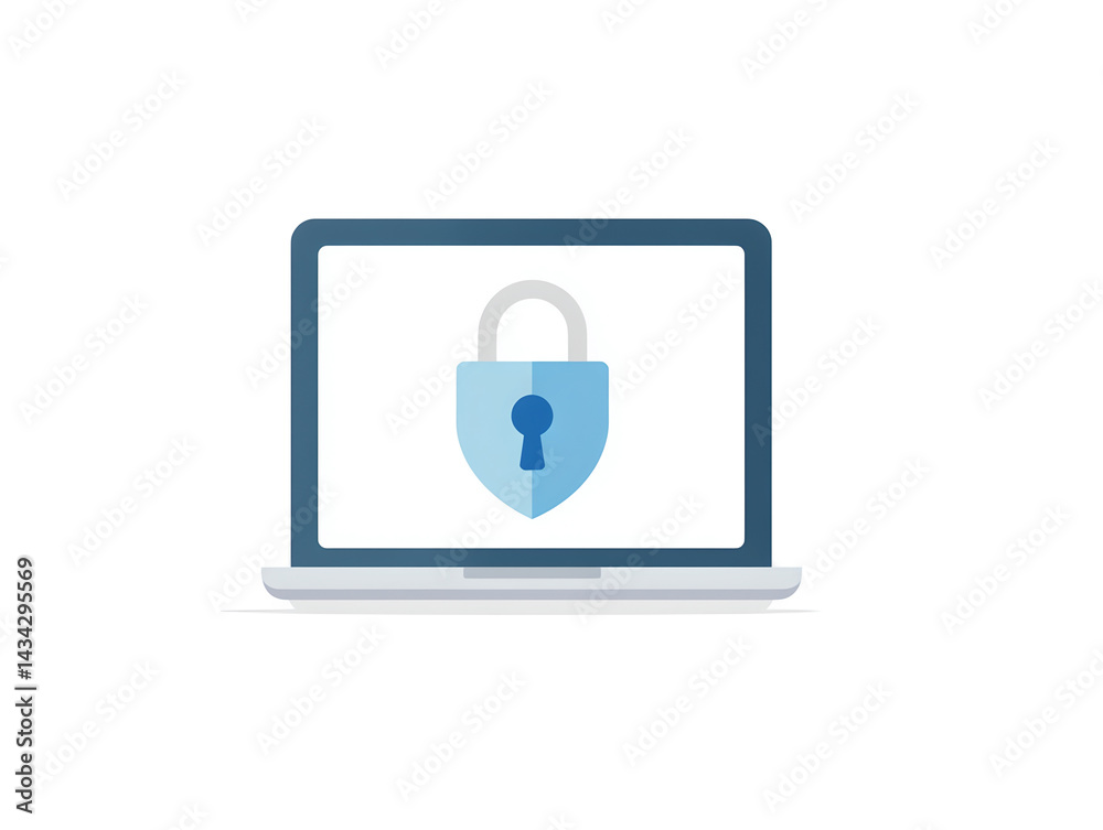 A laptop screen with a blue lock on it