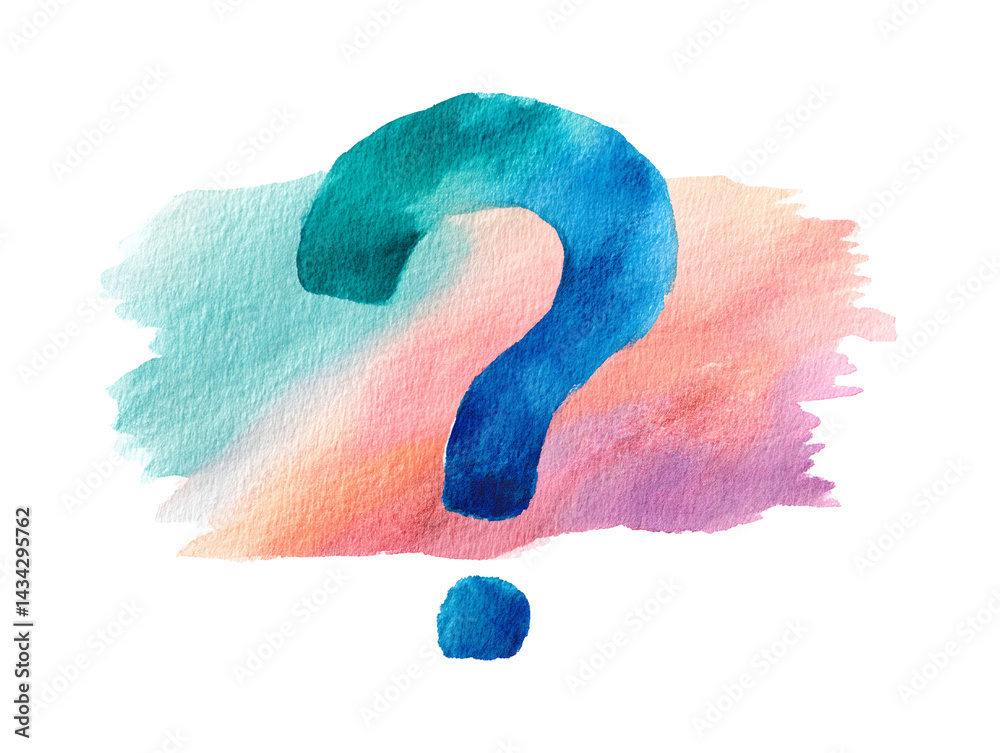 A watercolor painting of a question mark