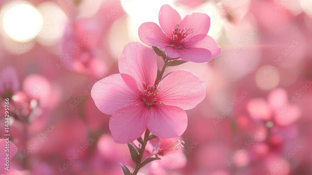 Fototapeta premium Pink floral bloom detail against blurry bokeh background